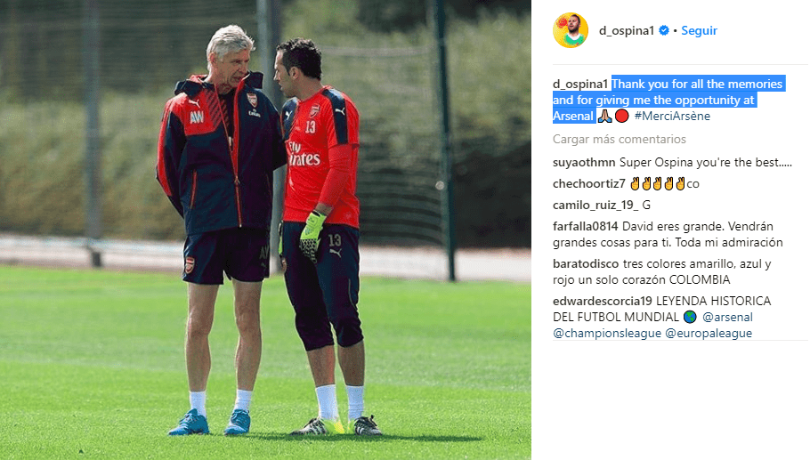 David Ospina y su sorpresivo agradecimiento a Arsène Wenger