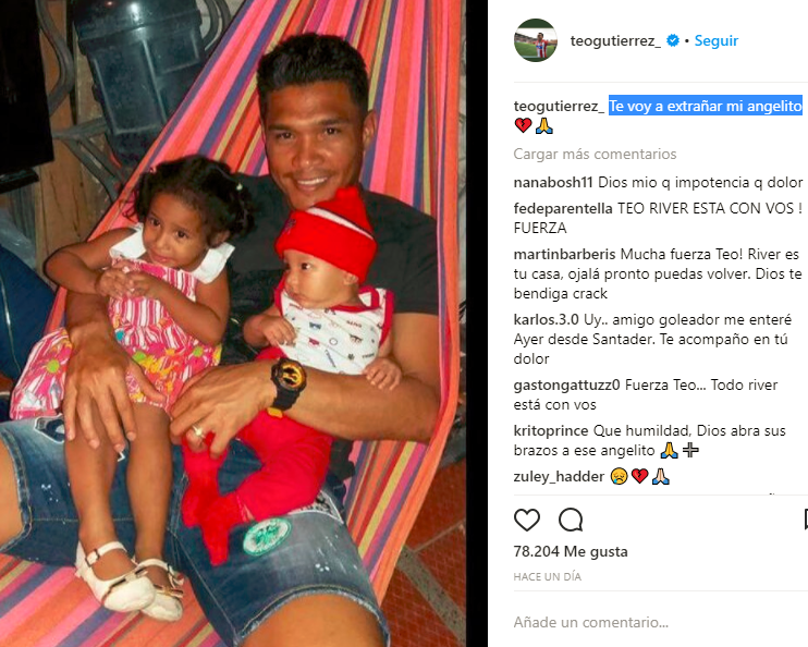 Teófilo Gutiérrez despide a su sobrina con un sentido mensaje