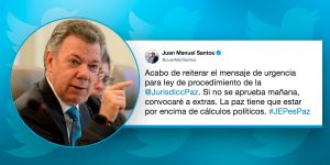 ‘Si reglamentación de la JEP no se aprueba mañana, convocaré a extras’: Santos