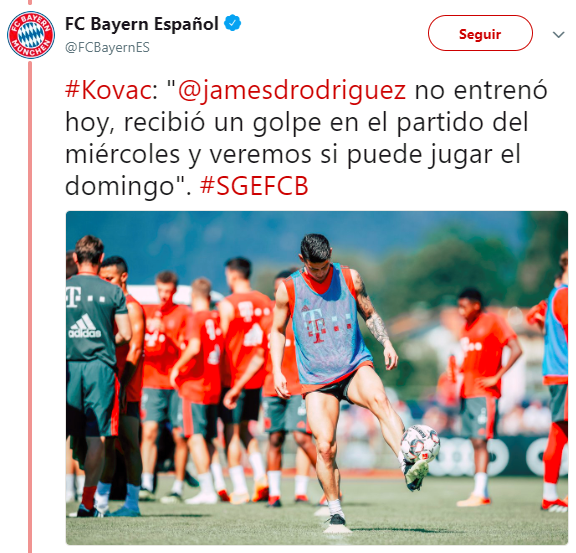 Malas noticias para James Rodríguez en el inicio de temporada con el Bayern