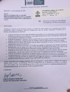 Robledo pide a Fiscalía, Procuraduría y Contraloría investigar a minhacienda por ‘Bonos de Agua’