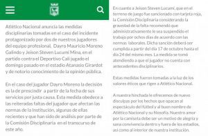 La fuerte y ejemplar sanción de Atlético Nacional a Dayro Moreno