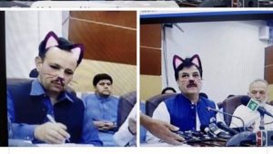 Ministro pakistaní transmite rueda de prensa en Facebook Live con filtro de gato