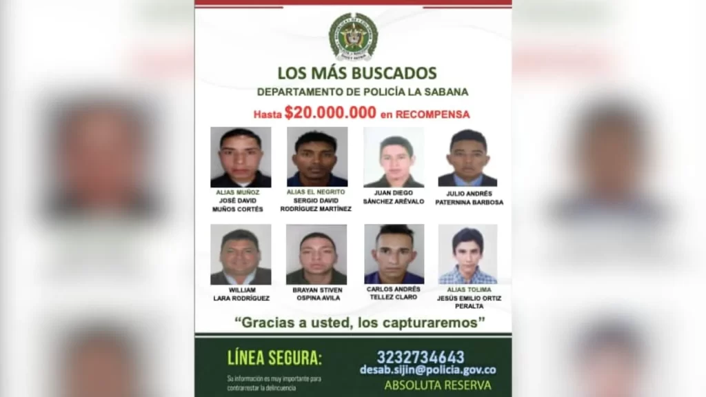 ¿Los ha visto? Estos son los ocho más buscados por homicidios, feminicidios y tráfico de drogas en Bogotá y la Sabana
