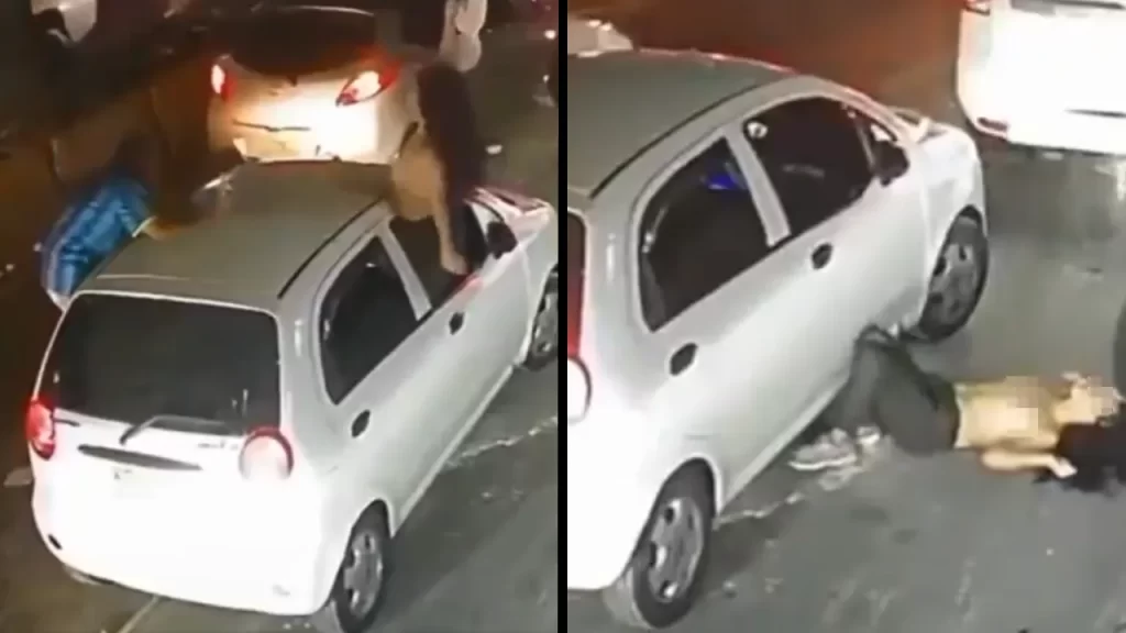 Mujer salió a celebrar en un carro el triunfo de Colombia, se empelotó y se cayó: casi termina en tragedia