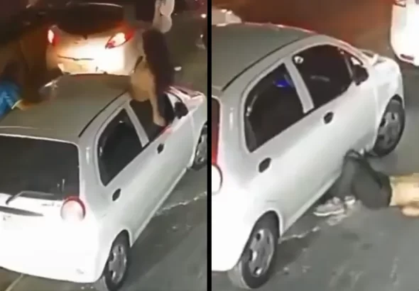 Mujer salió a celebrar en un carro el triunfo de Colombia, se empelotó y se cayó: casi termina en tragedia Mujer salió a celebrar en un carro el triunfo de Colombia, se empelotó y se cayó: casi termina en tragedia